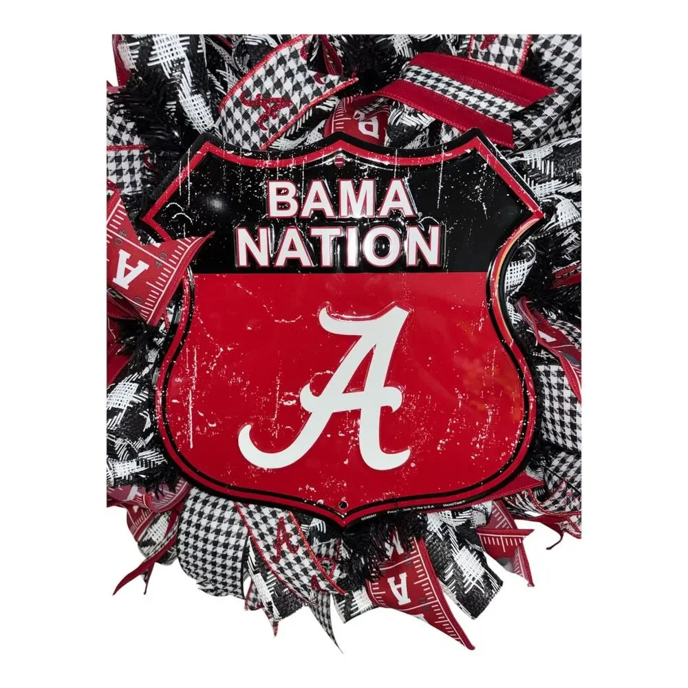 Bama Nation Alabama Front Door Wreath | Roll Tide Decor | Crimson Houndstooth